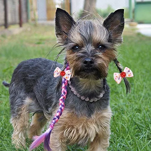 Comsmart 60 lazos para perro, 30 pares de lazos para el pelo de perro Yorkie con bandas de goma y perlas de diamantes de imitación y tela de encaje hecha a mano, lindos accesorios para el aseo de mascotas pequeñas