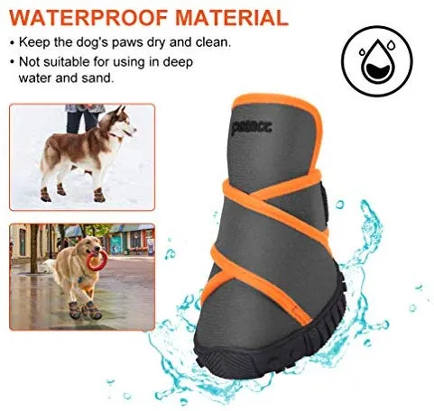 Petacc - Botas de perro impermeables para perros grandes, botas de mascotas, zapatos al aire libre con velcro reflectante ajustable, suela antideslizante, 4 unidades