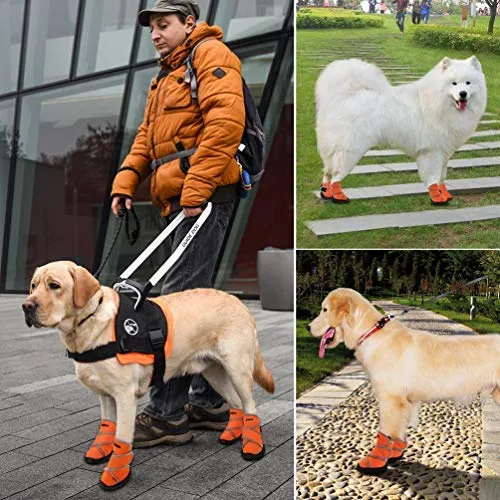 Petacc - Botas de perro impermeables para perros grandes, botas de mascotas, zapatos al aire libre con velcro reflectante ajustable, suela antideslizante, 4 unidades