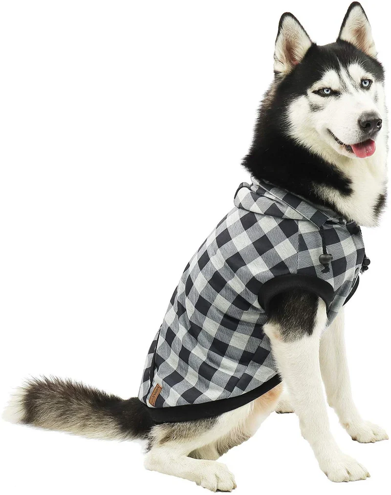 PAWZ grande perro tartán camisa Escudo Sudadera con Capucha Mascota Invierno Ropa suave y cálida