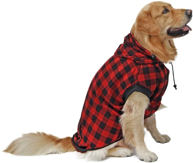 PAWZ grande perro tartán camisa Escudo Sudadera con Capucha Mascota Invierno Ropa suave y cálida
