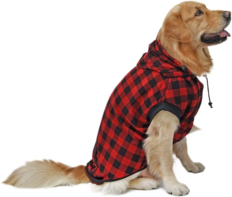 PAWZ grande perro tartán camisa Escudo Sudadera con Capucha Mascota Invierno Ropa suave y cálida