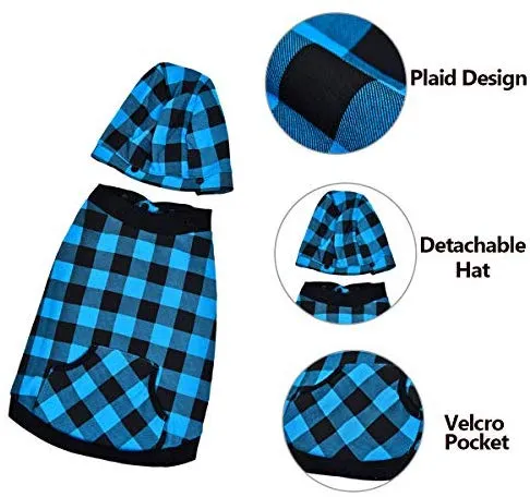 PAWZ grande perro tartán camisa Escudo Sudadera con Capucha Mascota Invierno Ropa suave y cálida