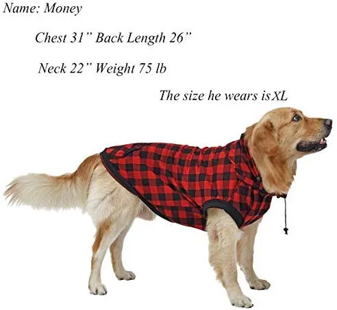 PAWZ grande perro tartán camisa Escudo Sudadera con Capucha Mascota Invierno Ropa suave y cálida