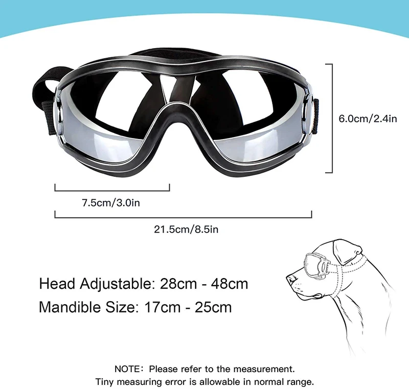PEDOMUS - Gafas de sol para perro, correa ajustable para viajes, esquí y antiempañamiento para mascotas, tamaño mediano a grande, color negro