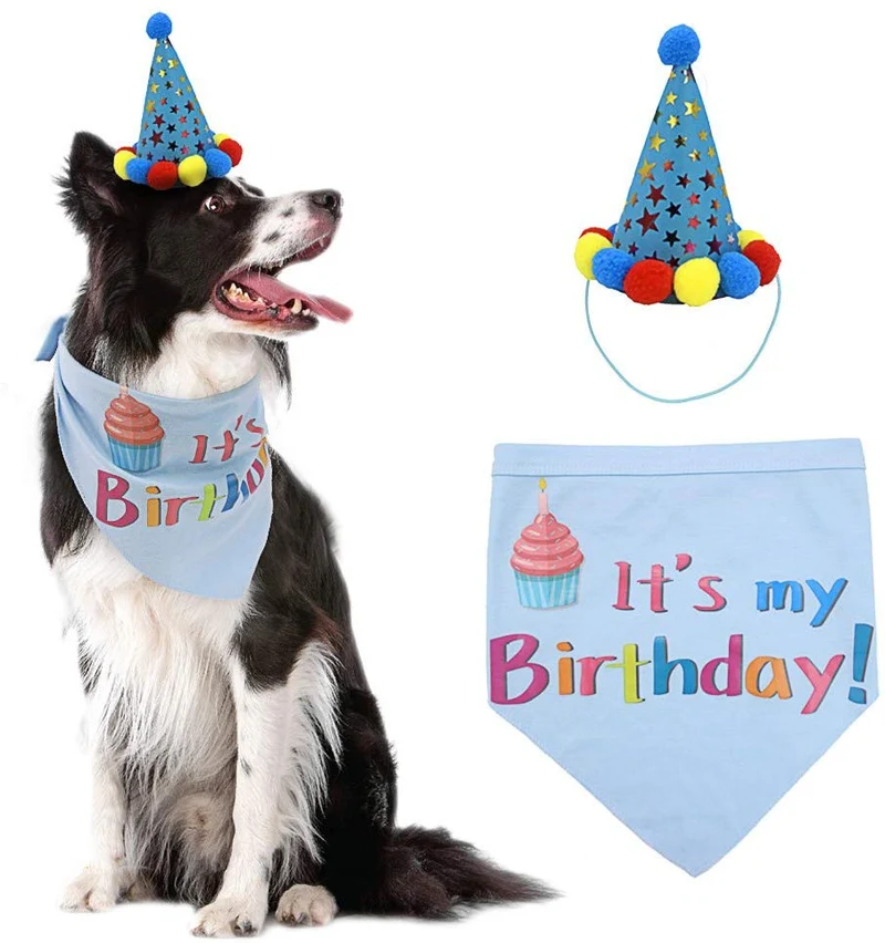 PUPTECK Dog Birthday Bandana Scarfs with Cute Doggie Birthday Party Hat