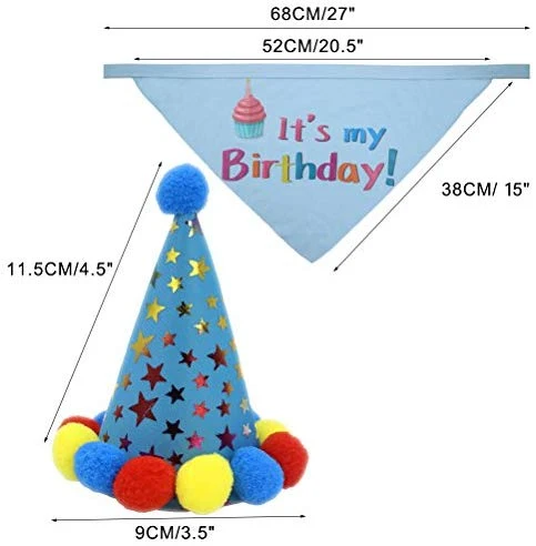PUPTECK Dog Birthday Bandana Scarfs with Cute Doggie Birthday Party Hat
