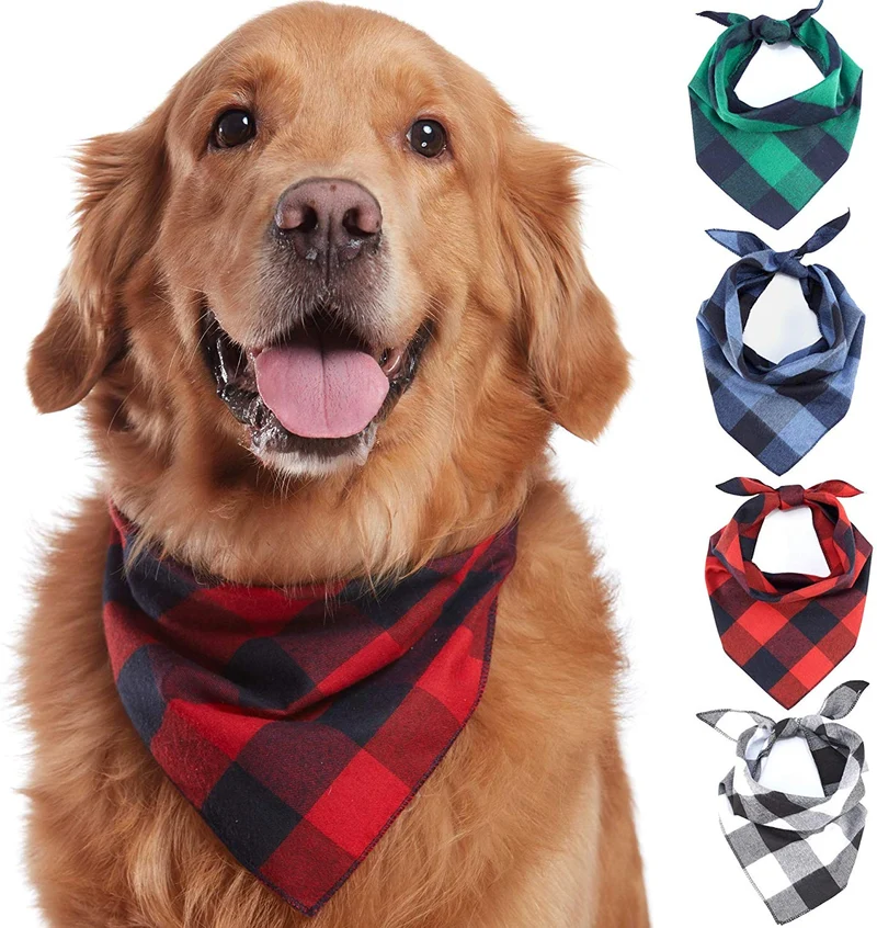 Odi Style Buffalo Bandana para perro, 4 unidades, pañuelos de algodón, pañuelos, pañuelos, baberos triangulares, accesorios para perros pequeños, medianos, grandes, cachorros, mascotas, negro y blanco, rojo, verde, azul y azul marino