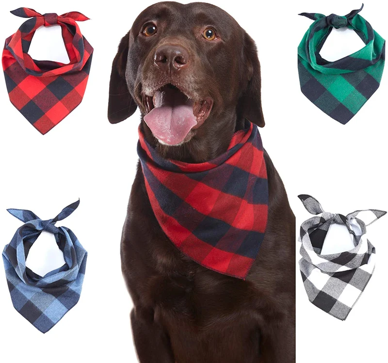Odi Style Buffalo Bandana para perro, 4 unidades, pañuelos de algodón, pañuelos, pañuelos, baberos triangulares, accesorios para perros pequeños, medianos, grandes, cachorros, mascotas, negro y blanco, rojo, verde, azul y azul marino