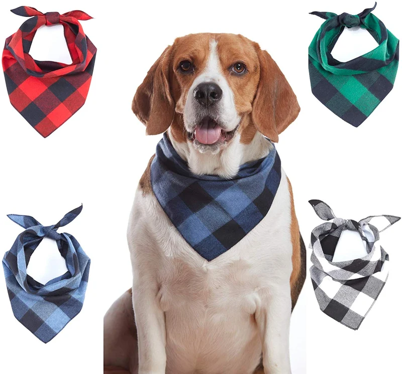 Odi Style Buffalo Bandana para perro, 4 unidades, pañuelos de algodón, pañuelos, pañuelos, baberos triangulares, accesorios para perros pequeños, medianos, grandes, cachorros, mascotas, negro y blanco, rojo, verde, azul y azul marino
