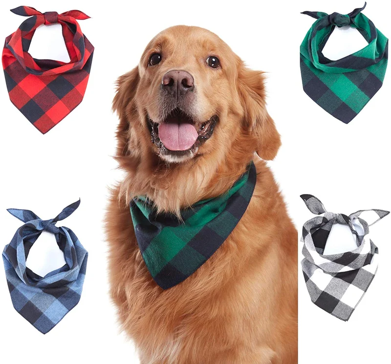 Odi Style Buffalo Bandana para perro, 4 unidades, pañuelos de algodón, pañuelos, pañuelos, baberos triangulares, accesorios para perros pequeños, medianos, grandes, cachorros, mascotas, negro y blanco, rojo, verde, azul y azul marino