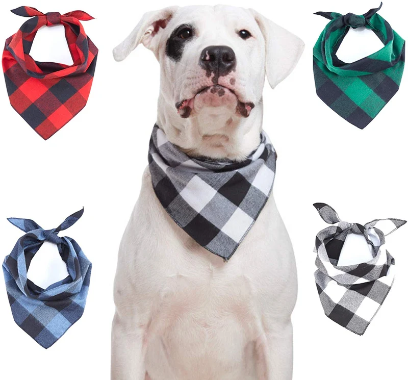 Odi Style Buffalo Bandana para perro, 4 unidades, pañuelos de algodón, pañuelos, pañuelos, baberos triangulares, accesorios para perros pequeños, medianos, grandes, cachorros, mascotas, negro y blanco, rojo, verde, azul y azul marino