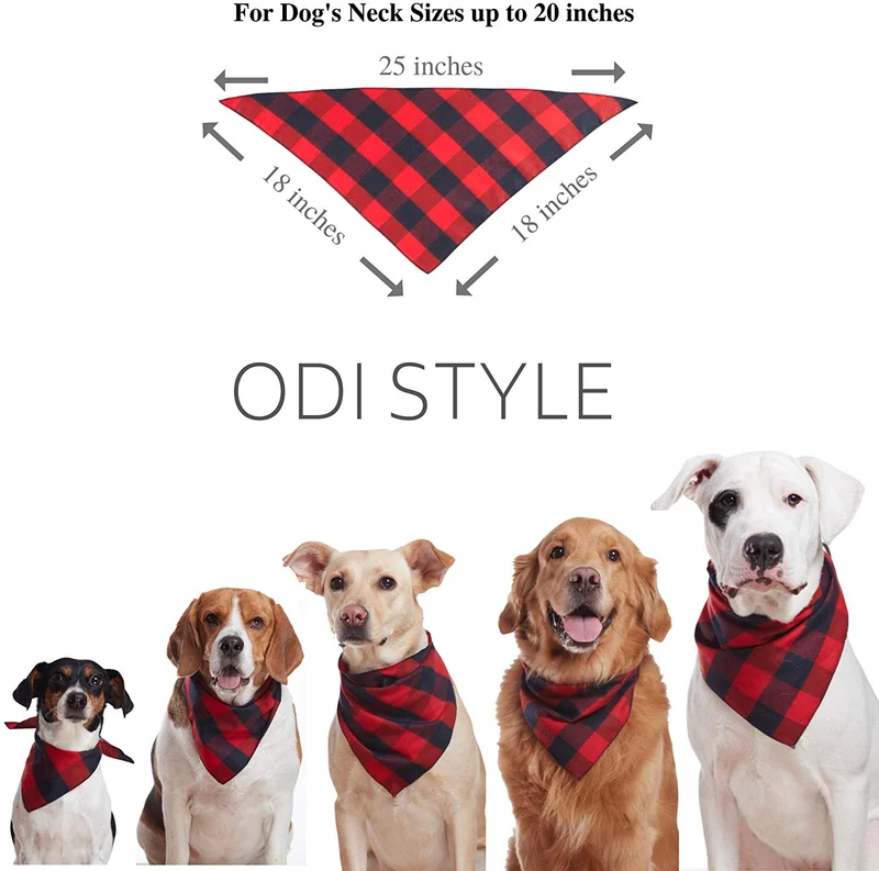 Odi Style Buffalo Bandana para perro, 4 unidades, pañuelos de algodón, pañuelos, pañuelos, baberos triangulares, accesorios para perros pequeños, medianos, grandes, cachorros, mascotas, negro y blanco, rojo, verde, azul y azul marino