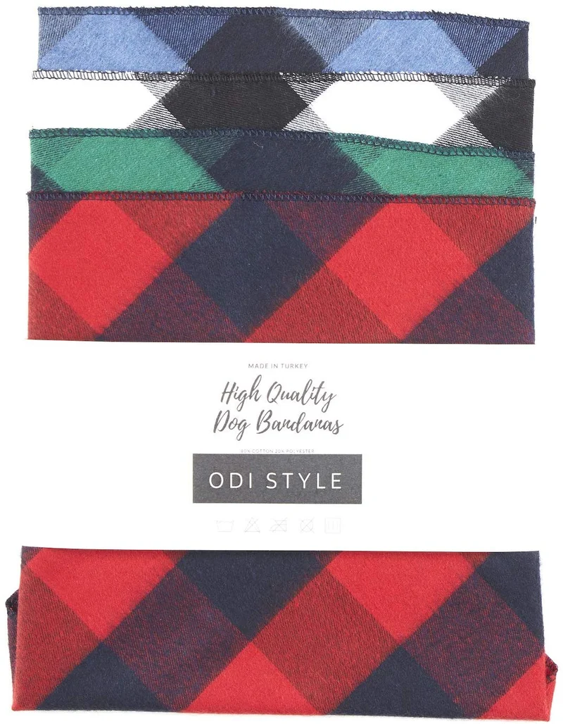 Odi Style Buffalo Bandana para perro, 4 unidades, pañuelos de algodón, pañuelos, pañuelos, baberos triangulares, accesorios para perros pequeños, medianos, grandes, cachorros, mascotas, negro y blanco, rojo, verde, azul y azul marino
