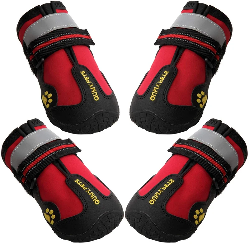 QUMY - Botas impermeables para perros grandes, con velcro reflectante, suela antideslizante, color negro, 4 unidades