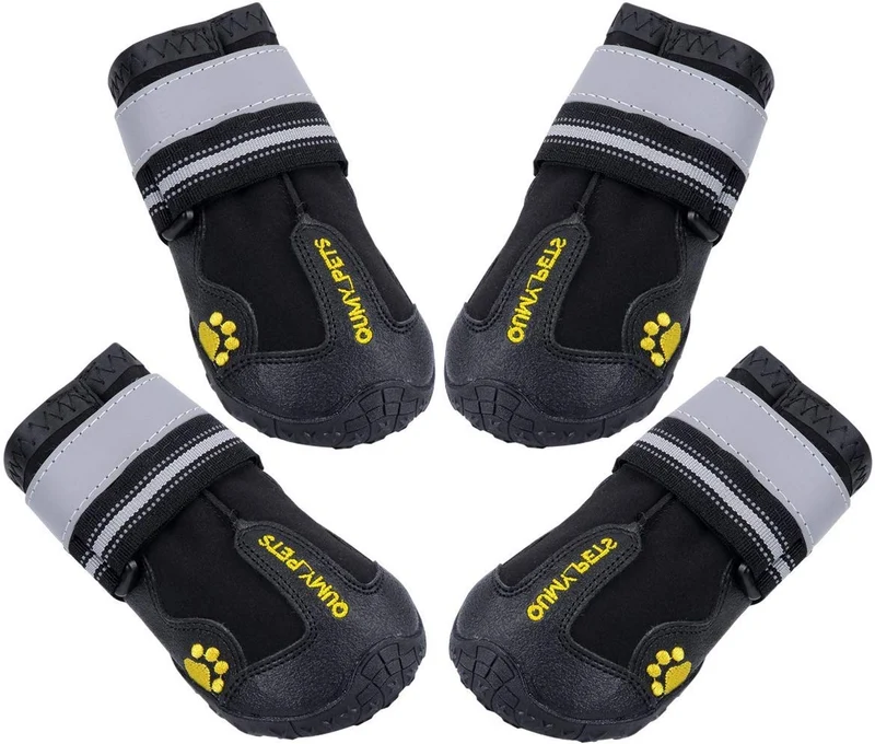 QUMY - Botas impermeables para perros grandes, con velcro reflectante, suela antideslizante, color negro, 4 unidades