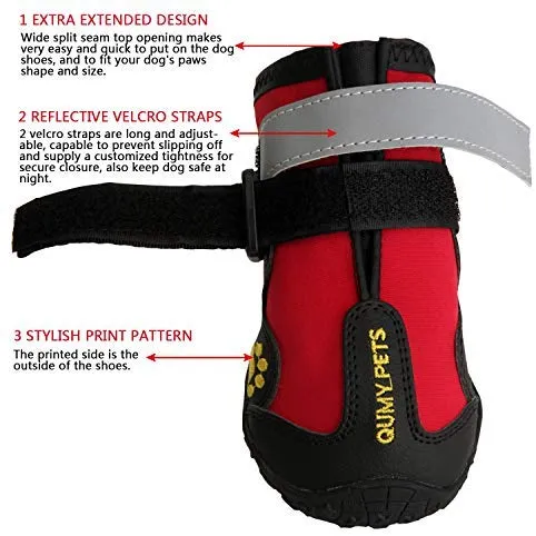 QUMY - Botas impermeables para perros grandes, con velcro reflectante, suela antideslizante, color negro, 4 unidades