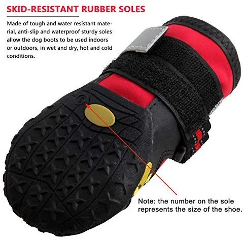 QUMY - Botas impermeables para perros grandes, con velcro reflectante, suela antideslizante, color negro, 4 unidades