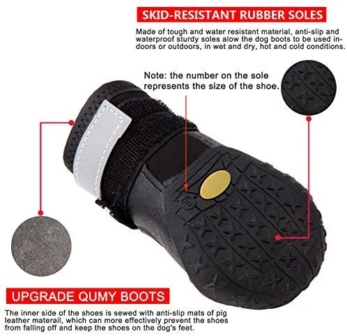 QUMY - Botas impermeables para perros grandes, con velcro reflectante, suela antideslizante, color negro, 4 unidades