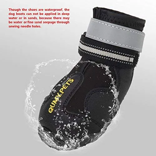 QUMY - Botas impermeables para perros grandes, con velcro reflectante, suela antideslizante, color negro, 4 unidades