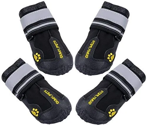 QUMY - Botas impermeables para perros grandes, con velcro reflectante, suela antideslizante, color negro, 4 unidades