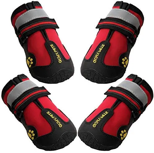 QUMY - Botas impermeables para perros grandes, con velcro reflectante, suela antideslizante, color negro, 4 unidades