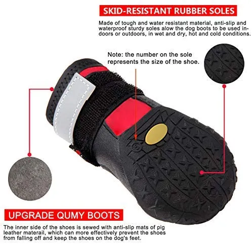 QUMY - Botas impermeables para perros grandes, con velcro reflectante, suela antideslizante, color negro, 4 unidades
