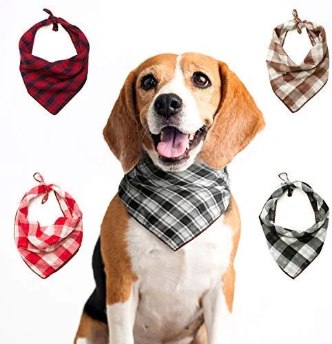 TRAVEL BUS Dog Bandana- 5pcs Washable Dog Bandanas Square Plaid Printing Dog Kerchief Set Scarf Accessories for Small to Large Dogs Cats Pets Reversible