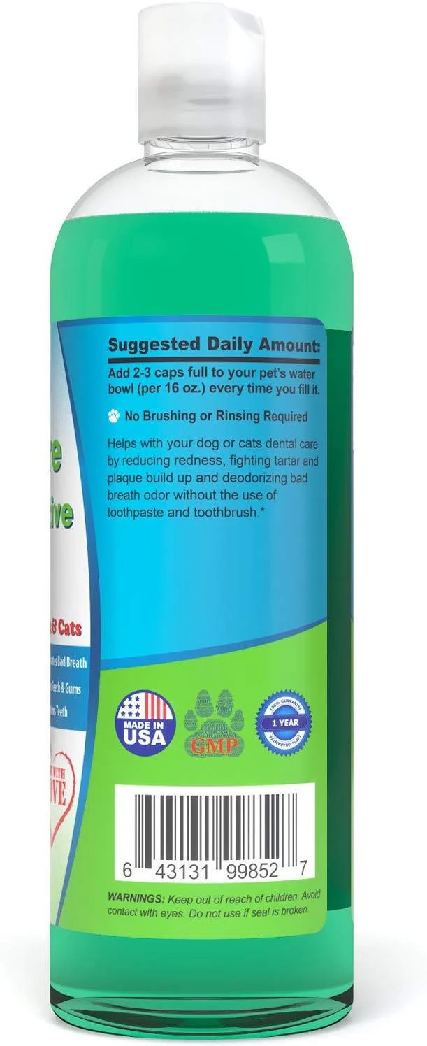 Aditivo para el agua de gatos y perros para aliento fresco, para limpiar los dientes, encías sanas y cuidado oral, 16 onzas