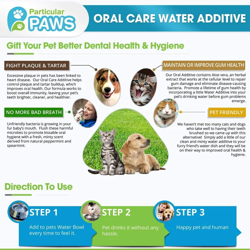 Aditivo para el agua de gatos y perros para aliento fresco, para limpiar los dientes, encías sanas y cuidado oral, 16 onzas