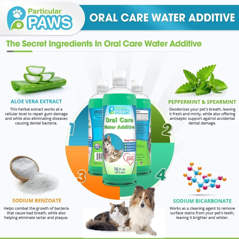 Aditivo para el agua de gatos y perros para aliento fresco, para limpiar los dientes, encías sanas y cuidado oral, 16 onzas
