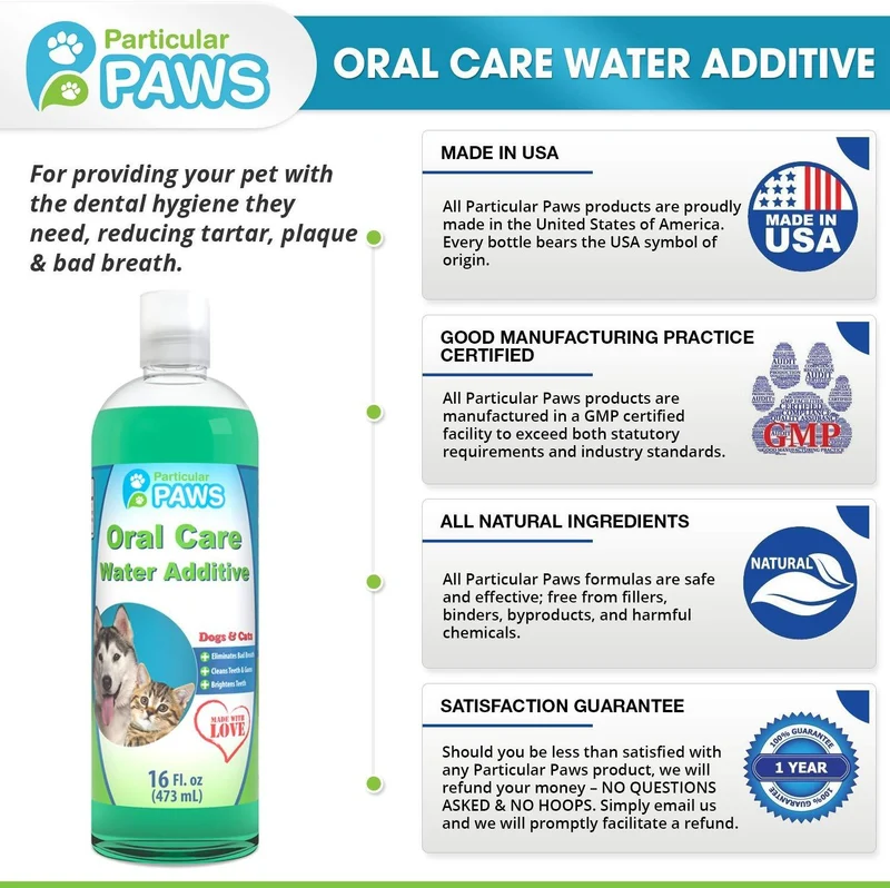 Aditivo para el agua de gatos y perros para aliento fresco, para limpiar los dientes, encías sanas y cuidado oral, 16 onzas