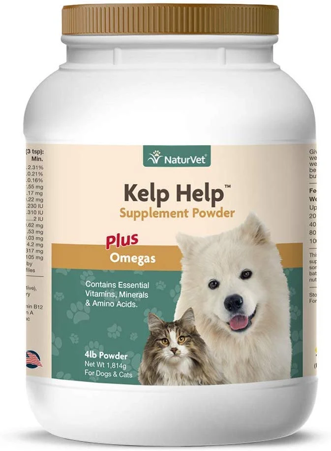 NaturVet – Kelp Help Supplement Powder - Plus Omegas – Supports Healthy Skin & Glossy Coat – Enhanced with Essential Vitamins, Minerals & Amino Acids – for Dogs & Cats