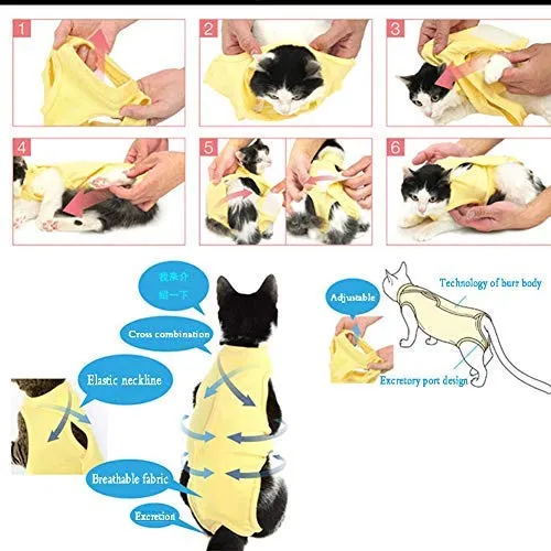 Knhunupl - Traje de recuperación profesional para heridas abdominales o enfermedades de la piel, después del uso quirúrgico, pijama traje, E-collar alternativa para gatos y perros