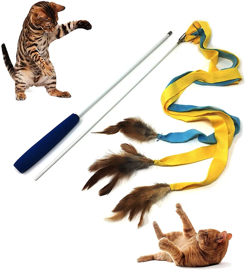 Pet Fit para la vida 3 Soft Strands con plumas Teaser Varita Y Exerciser para gato y kitten – Cat Juguete interactivo