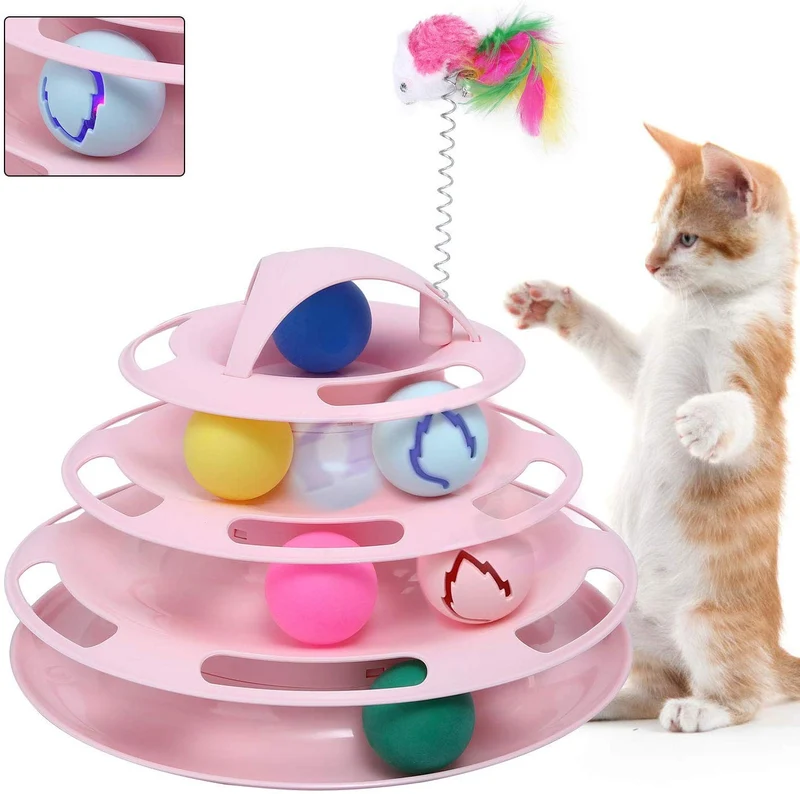 Pika - Juguetes interactivos de 4 niveles para gatos con 7 coloridas bolas de destello para gatitos y gatitos