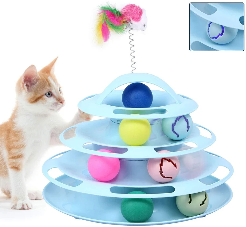 Pika - Juguetes interactivos de 4 niveles para gatos con 7 coloridas bolas de destello para gatitos y gatitos