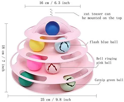 Pika - Juguetes interactivos de 4 niveles para gatos con 7 coloridas bolas de destello para gatitos y gatitos