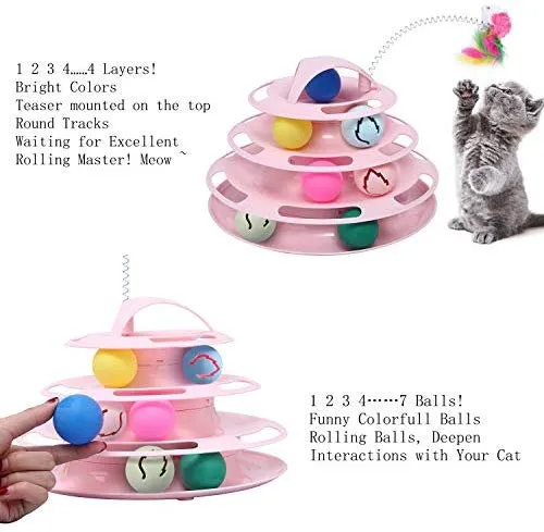 Pika - Juguetes interactivos de 4 niveles para gatos con 7 coloridas bolas de destello para gatitos y gatitos