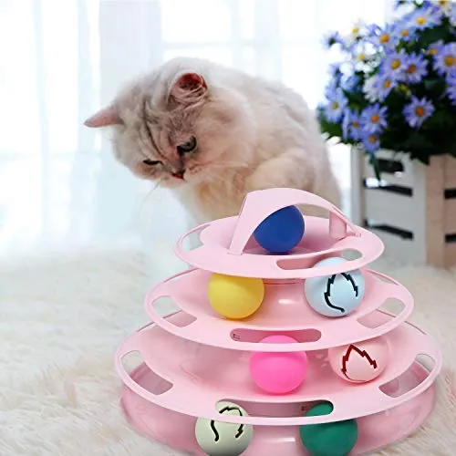 Pika - Juguetes interactivos de 4 niveles para gatos con 7 coloridas bolas de destello para gatitos y gatitos
