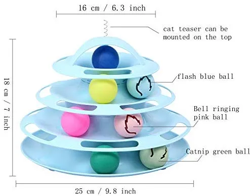 Pika - Juguetes interactivos de 4 niveles para gatos con 7 coloridas bolas de destello para gatitos y gatitos