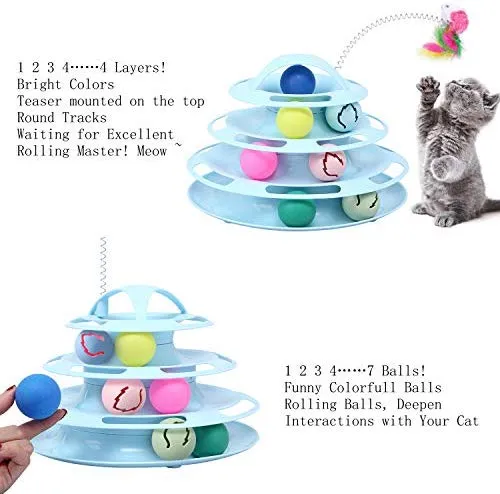 Pika - Juguetes interactivos de 4 niveles para gatos con 7 coloridas bolas de destello para gatitos y gatitos