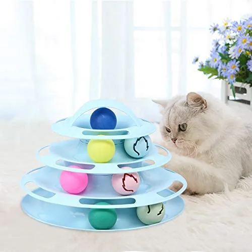 Pika - Juguetes interactivos de 4 niveles para gatos con 7 coloridas bolas de destello para gatitos y gatitos