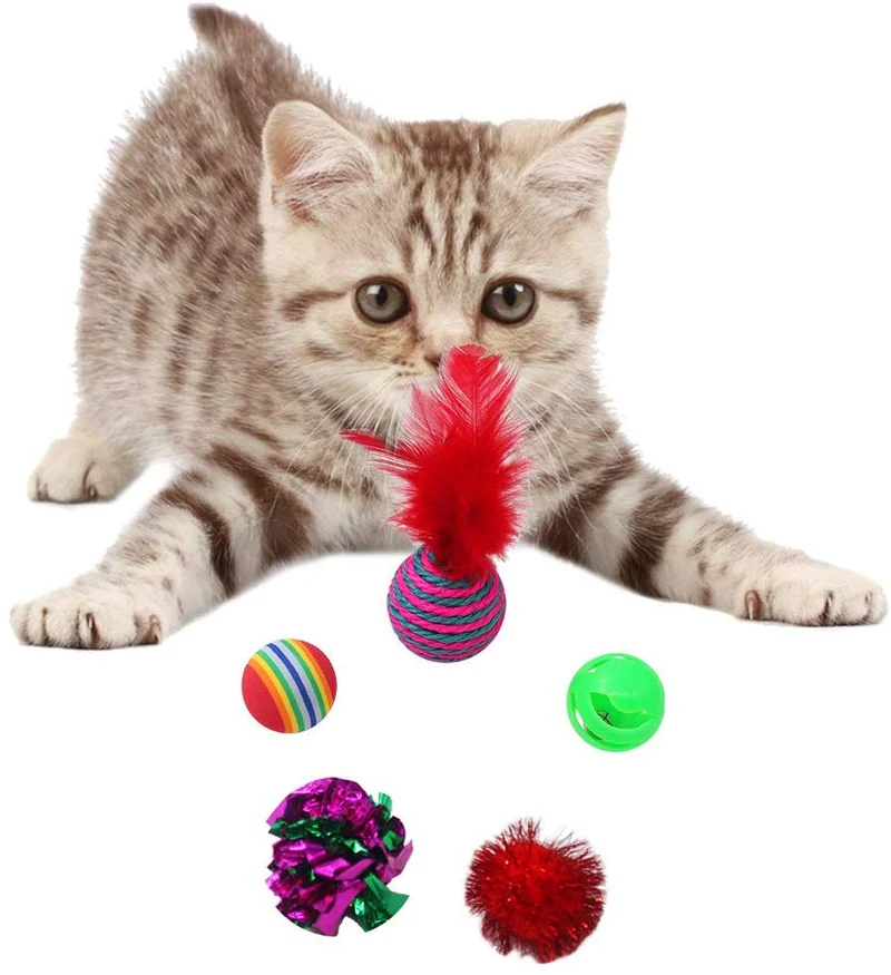 SCIROKKO Juego de juguetes para gatos y cachorros (9 piezas) – Incluye juguete para jinger, pelota de hielo, pez de gato, pelota de plumas, pelota de mylar crinkle, varita para gatos y más bonitos juguetes para gatos