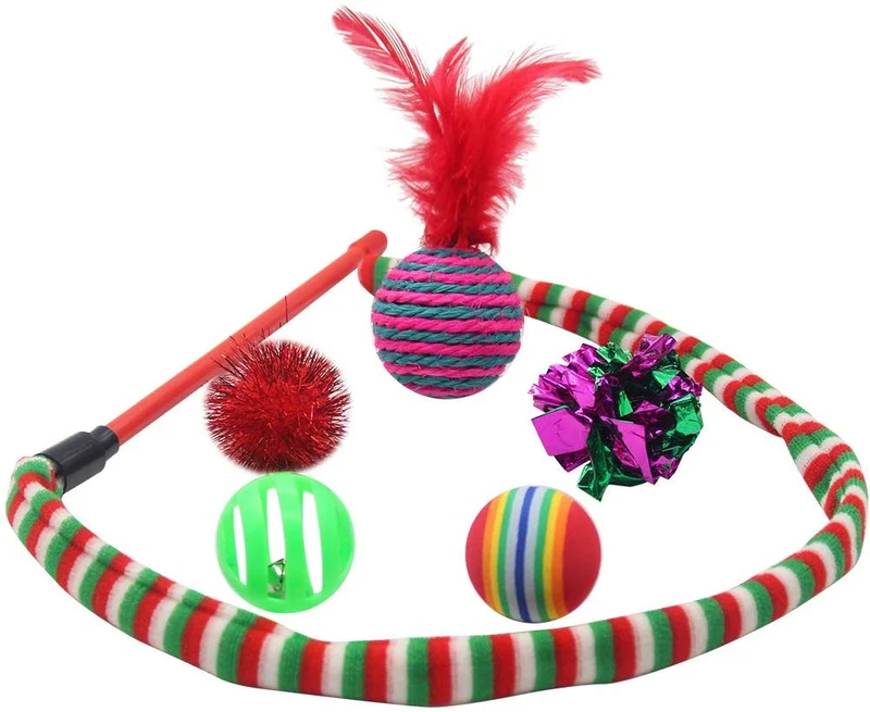 SCIROKKO Juego de juguetes para gatos y cachorros (9 piezas) – Incluye juguete para jinger, pelota de hielo, pez de gato, pelota de plumas, pelota de mylar crinkle, varita para gatos y más bonitos juguetes para gatos