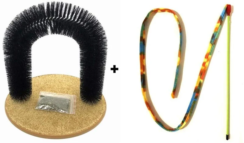 Arco de gato auto aseo masajeador novio juguete rascador gato juguetes interactivos gatito pelo aseo gato juguete cepillos controles derramamiento con almohadilla de rasguños y Catnip más arco iris gato encantador juguetes pack