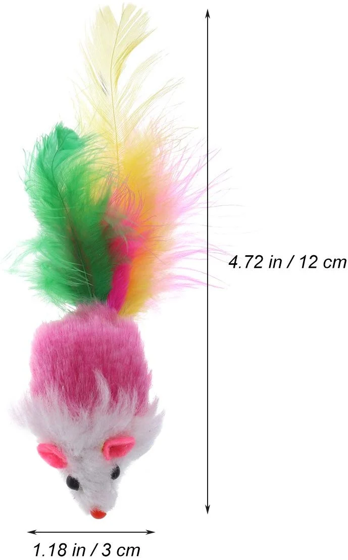 ueetek 10 pcs Pet peludos juguetes ratones Cat Toy Mouse Cat Catcher con colas de pluma (Color al azar)