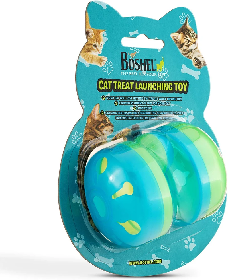 BOSHEL Cat Toys - Cat Treat Dispenser Toy - Cat Roller Toy with Cat Toy Ball Track Feature - Interactive Food Dispensing Treat Ball Toy - IQ Cat Toy - Cat Interactive Toy Ball - Playful Fun Cat Toys