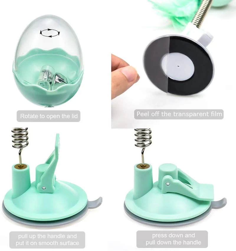 LECHONG Juguetes interactivos para gatos, juguetes de plumas para gatos, pelota para gatos, juguete para dispensar puzles con resorte flexible y potente succión