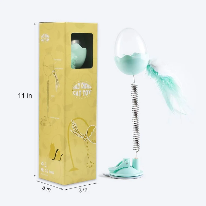 LECHONG Juguetes interactivos para gatos, juguetes de plumas para gatos, pelota para gatos, juguete para dispensar puzles con resorte flexible y potente succión